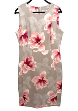 CALVIN KLEIN Size 12 Scuba Dress Sheath Sleeveless Floral Pink & Gray Stretch