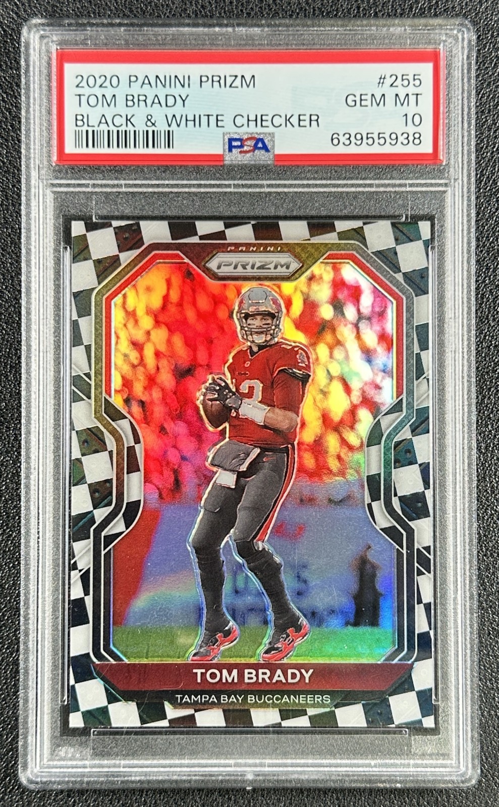 TOM BRADY PSA 10 2020 PANINI PRIZM #255 BLACK & WHITE CHECKER SP BUCCANEERS 5938 view 1
