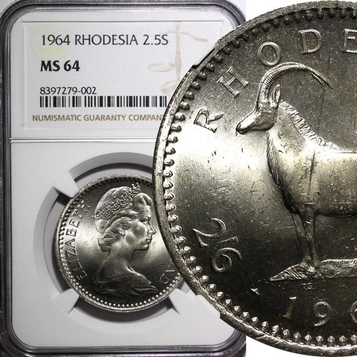 Rhodesia Elizabeth II 1964 2-1/2 Shillings NGC MS64 Pretoria Mint KM# 4 (002)