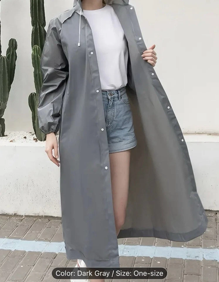 Unisex Dark Grey Waterproof Eva Hooded Jacket Raincoat Hooded Poncho - Image 2 of 3