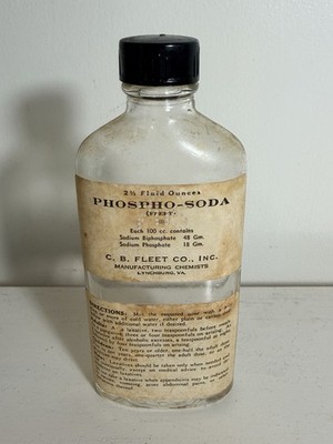 Vintage Antique Glass Bottle Fleet's Phospho-Soda With Full Label Apothecary