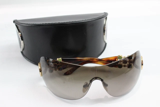 32 Bvlgari Havana Shield Special Edition Brown Sunglasses w/ Swarovski Crystals