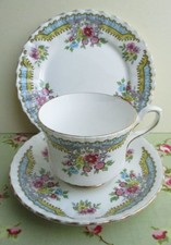 VINTAGE ROYAL STAFFORD REGENCY BONE CHINA CUP SAUCER PLATE TRIO FLORAL & GILT