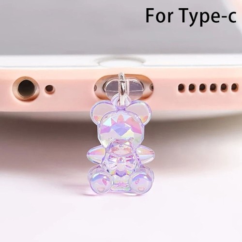 Acrylic Bear Dust Plug Cute Dust Protection Stopper for Phone/Type C - Photo 10 sur 10
