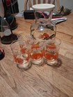 Vintage Anchor Hocking Set Orange Juice Carafe With Lid & 4 Glasses No Chips