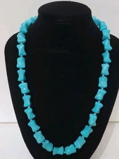 46cm Reconstituted Robins Egg Blue Turquoise Knucklebone Nugget Bead Necklace 