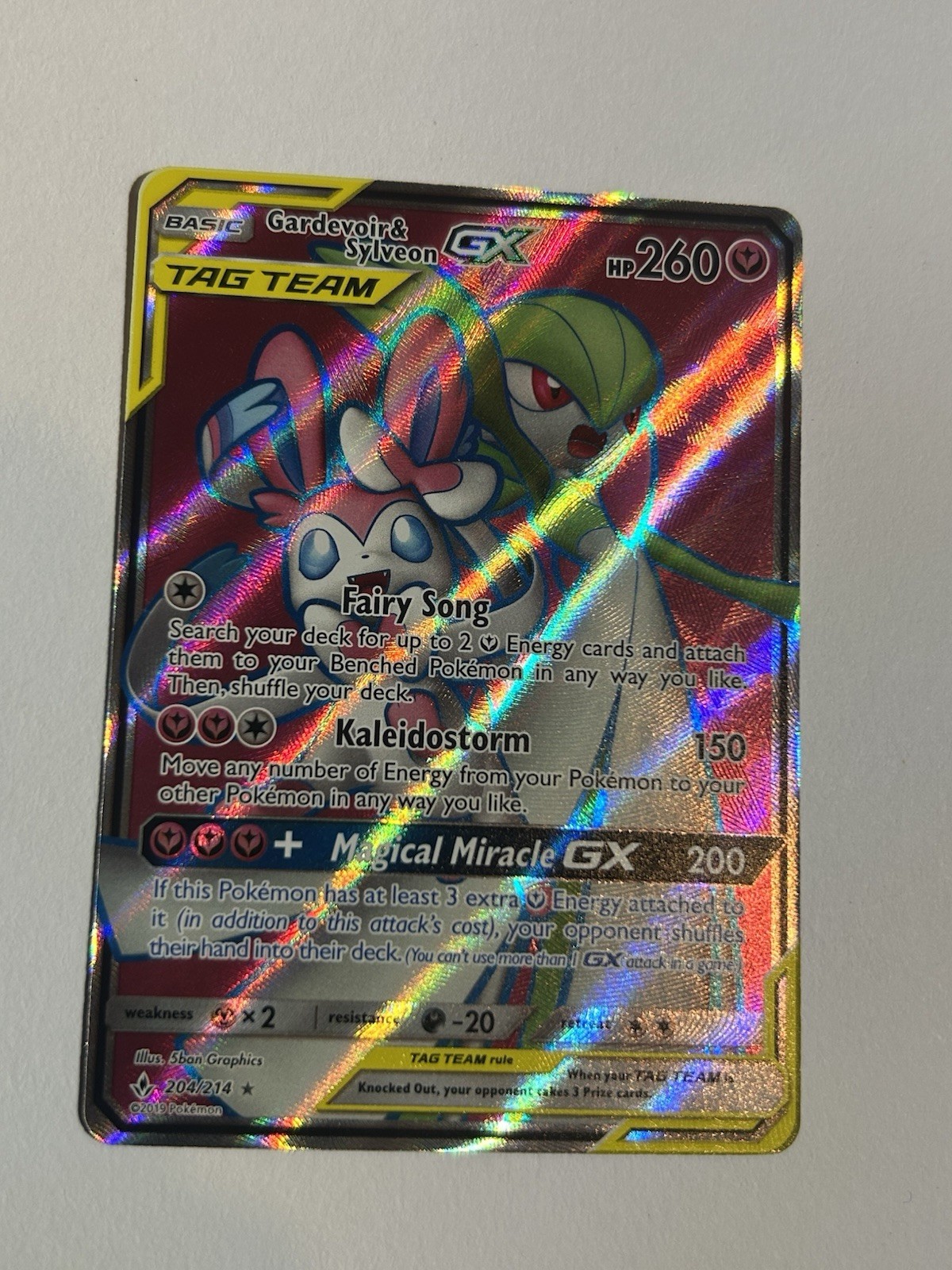 2019 Pokemon Sm-Unbroken Bonds Gardevoir & Sylveon GX (Full Art) 204/214 Holo NM
