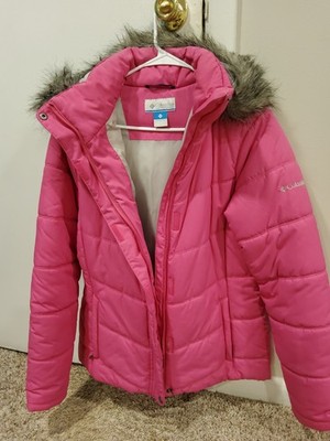 Columbia Jacket Womens Large Pink Faux Fur Hooded Quilted Puffer