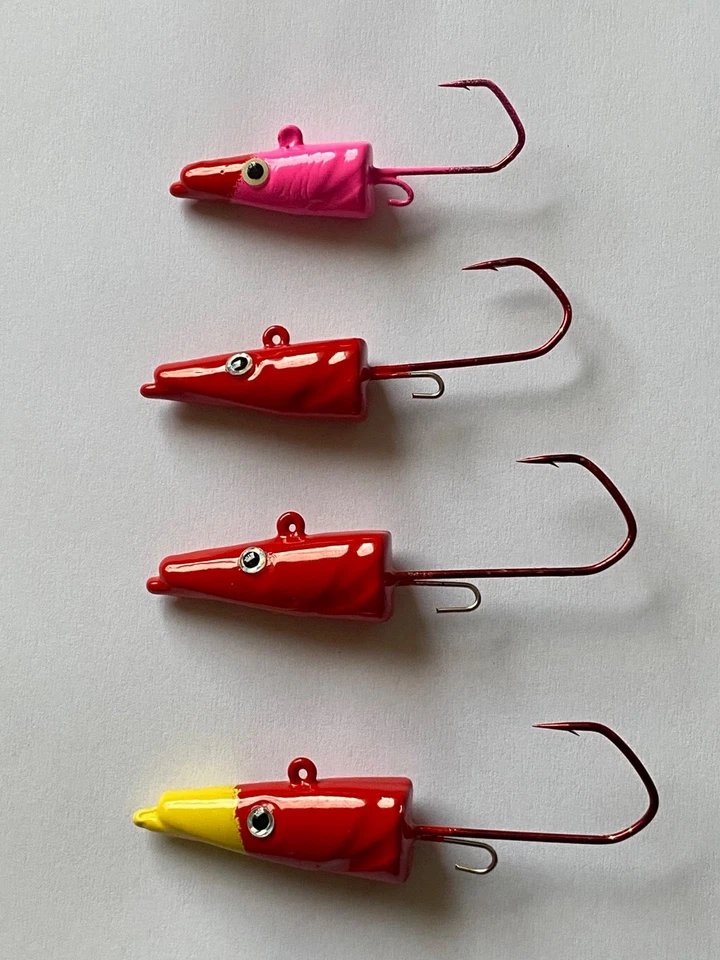 Eel-Head Jigköpfe 30-60g Mehrfarbig mit 3D Augen VMC 5150 Haken Größe 4/0 - 6/0