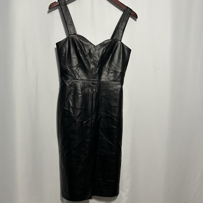 French Connection Women's Crolenda Faux Leather Dress Size 2 Black New
