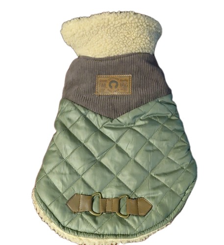Fab Dog Size Small Green Quilted Faux Shearling Water Resistant Warm Dog Coat