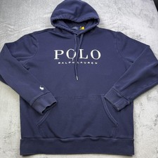 Polo Ralph Lauren Hoodie Sweatshirt Mens Large Navy Big Logo Fleece Pullover
