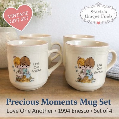 Precious Moments Vintage Coffee Mug Tea Cup Love One Another 12 oz Set Of 4