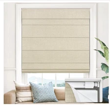 100% Blackout No Tools No Drill Cordless Roman Shades Size 21"x60"H, Beige
