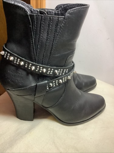 Harley Davidson Riann Black Moto Heeled Dress Boots Womens 9 M~ Black Leather - Picture 10 of 16