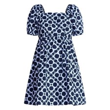 Time and Tru Cotton Puff Sleeve Mini Summer Dress Floral Medallion Blue XXL 20