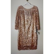 Tadashi Shoji Dress 16P Rose Gold Damask Sequin Wedding Guest Cocktail Short