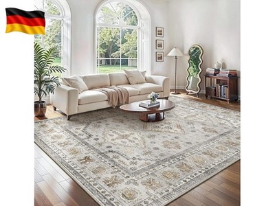 Großer Boho Vintage Wohnzimmer Teppich, Waschbar & rutschfest, Kurzflor 
