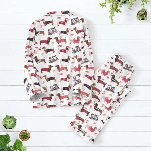 Dackel Valentinstag Pyjama Set, Luxus Seide Pyjama weiche Nachtwäsche für Damen - Bild 2 von 7