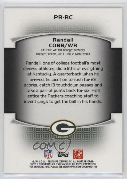 2011 Topps Prime Prime Rookies Silver Rainbow /25 Randall Cobb #PR-RC RC - Image 2 of 2