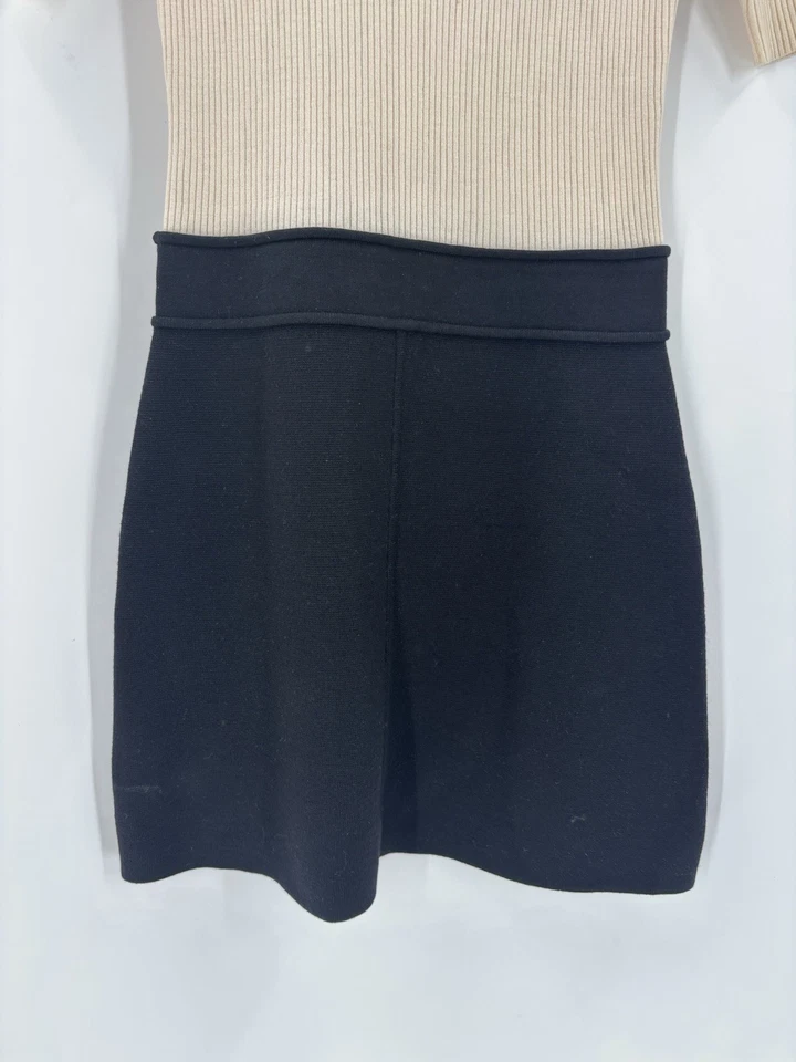 Vestido Theory Lexianna Mujer Pequeño Beige Negro Tejido Mezcla de Lana Elástico Pullover Foto 2 de 4