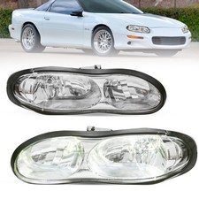 2x Chrome Headlights Assembly W Clear Lens For 1998-2002 Chevrolet Camaro Lhrh