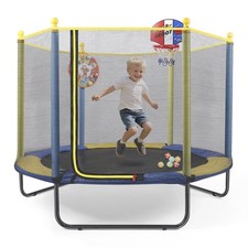 60'' Kids Trampoline with Safety Net, Basketball Hoop Dartboard Ages 1-8
