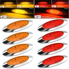 Red/Amber Side Marker Lights Trun Signal Light WITH Strobe LED Chrome Bezel 12V