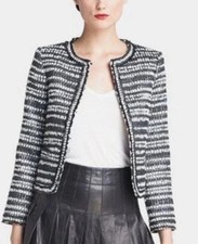 Alice  Olivia Black White Silver Metallic Tweed Blazer Jacket Women's M