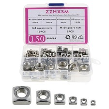 150 PCS 304 Stainless Steel Metric Square Nuts Assortment Kit M3M10