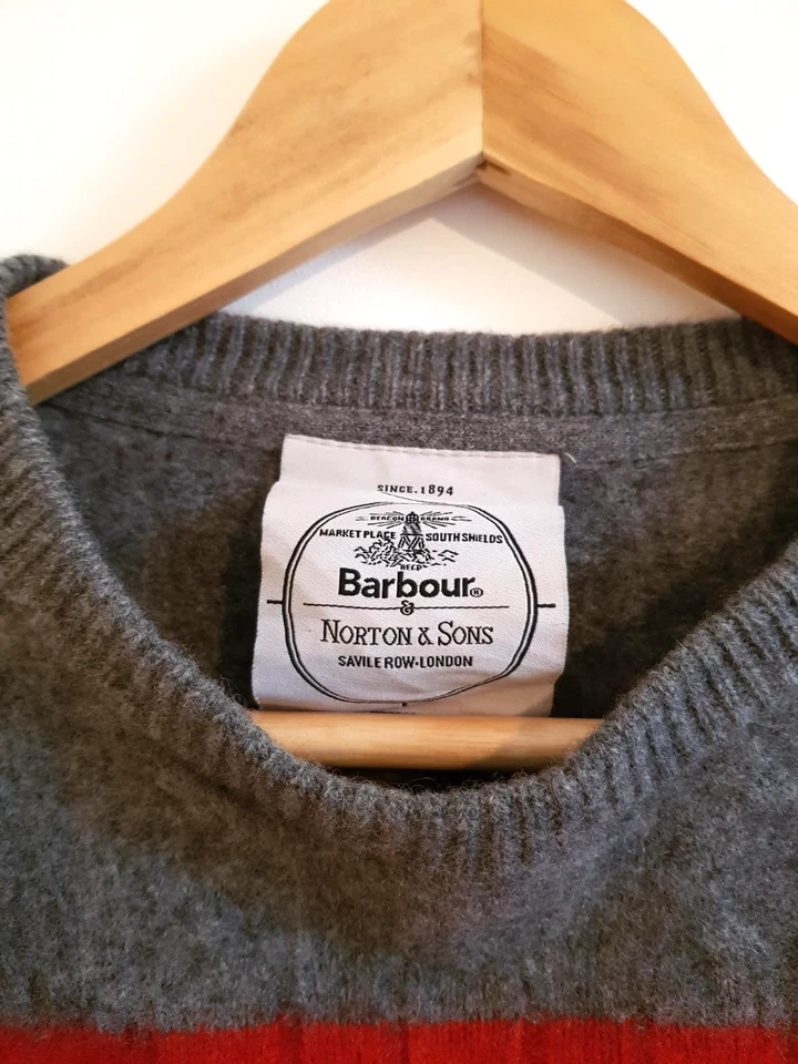 Men's Barbour x Norton & Sons Cashmere Red & Grey Cable Knit Sweater Small - Image 3 of 4