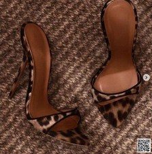 Leopard Print Slippers Women's Shoes High Stiletto Heel Peep Toe Mules Sandals
