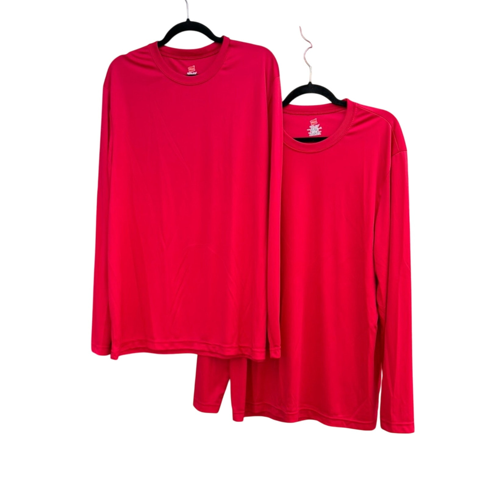 Lot of 2 Hanes Cool Dri Red Long Sleeve Athletic Shirts for Men in Size XL