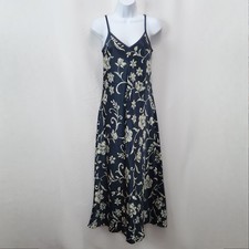 Vtg Jones New York Satin Midi Slip Dress Womens Small S Blue Floral Y2K P12D