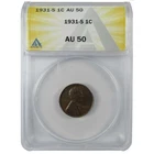 1931 S Lincoln Wheat Cent AU 50 ANACS Penny 1c Coin SKU:I25052