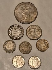 8 Dutch coins, 1894-1960, 13g silver - 1 guilder, 25 cent, 10 cent
