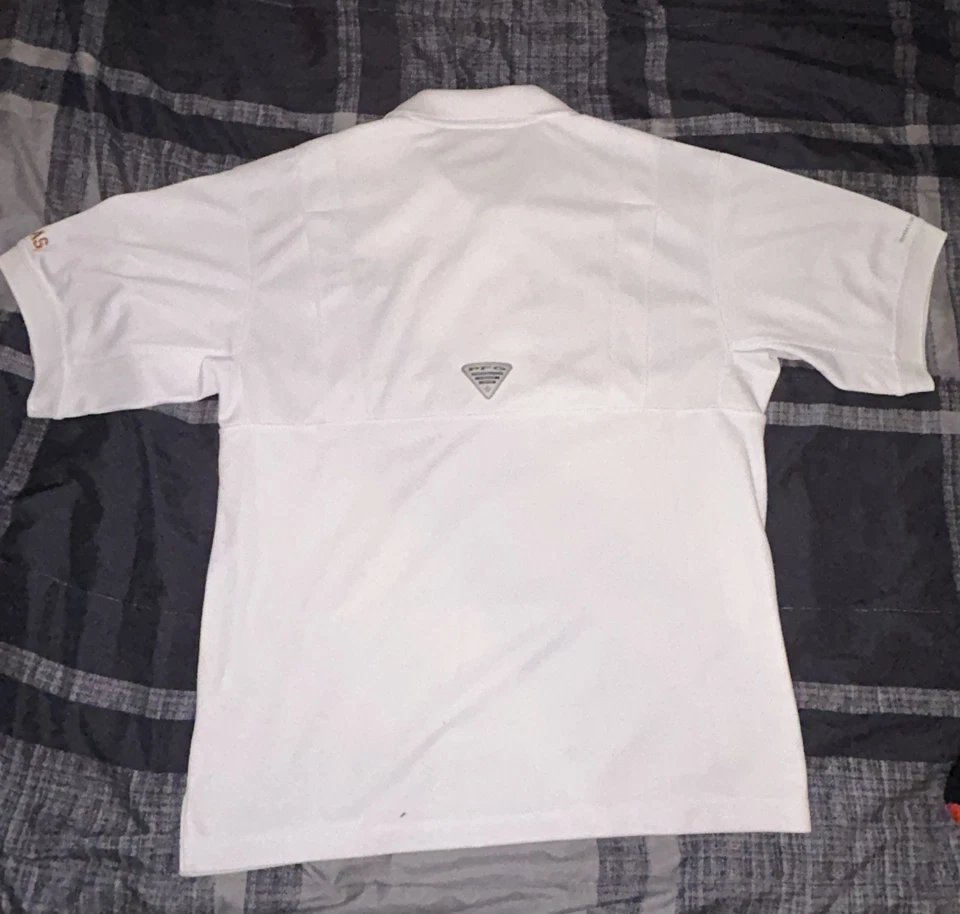 Camisa Polo Texas Cuello Largo Para Hombre Pequeña Blanca Columbia PFG Performance Foto 2 de 4