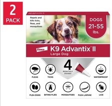 K9 Advantix II Flea and Tick Topical Treatment for Large Dogs 21-55 lbs 8 doses
