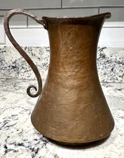 HAND HAMMERED Vintage 8" Primitive Rustic Copper Pitcher Farmhouse Country