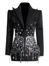 Womens Sequins Lapel Bling Bling Coat Long Sleeve Slim Fit Jackets Blazer New