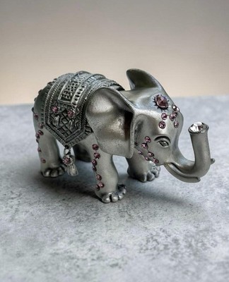 Ciel Collectables Bejeweled Elephant Trinket Box Silver Pink