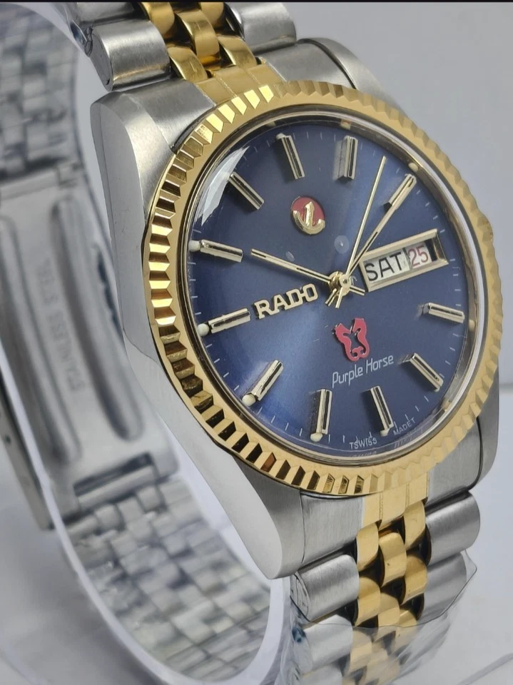 Винтажный Rado фиолетовый лошадь 2 тона рифленый синий циферблат оригинальный 2878 ETA - Изображение 2 из 4