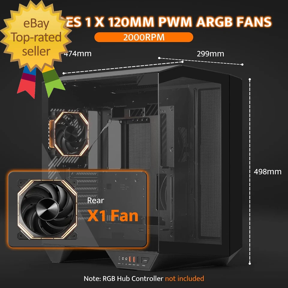 Full-Tower ATX Gaming PC Case Back Plug-In Motherboard, Dual-Chamber Panoramic - Image 4 of 4
