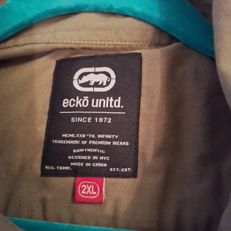 Army 90s Retro Ecko Military Green Button Down Shirt Epaulette Men’s 2XL Patches - Image 4 of 4