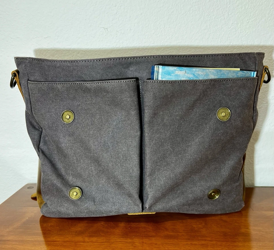 14 inch Leather and Canvas Messenger Bag Briefcase  - Image 3 of 4