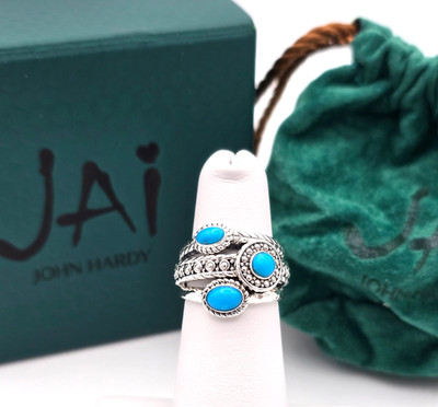 Neu im Karton Jai von John Hardy blau Sterlingsilber Kalahari Ring Größe 5