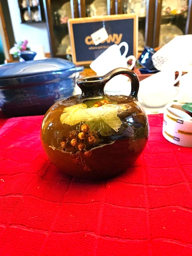 LOUWELSA WELLER Pottery Jug with Berries /Grapes signed by artist M. Mitchell