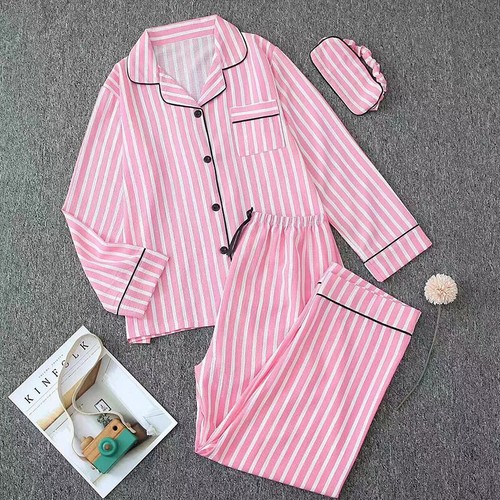 Womens Pajamas Set Button Down 3 Piece Pjs Long Sleeve Long Pants Sleepwear
