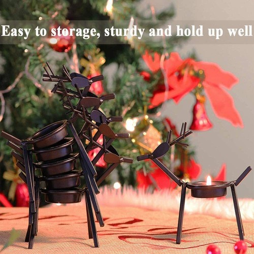 Metal Reindeer Tea Light Candle Holder Rustic Holiday Christmas Table Decoration - Picture 12 of 15
