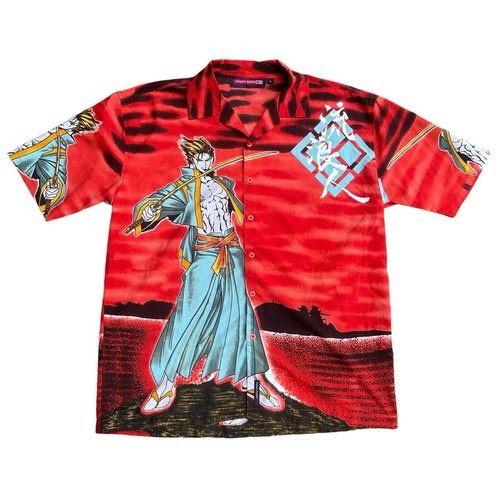 Y2K POINT ZERO ALL OVER PRINT RED ANIME BUTTON UP SHIRT MENS SIZE L